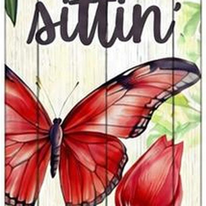 46" Green Red White And Black Solid Wood Front Porch Sittin' Butterfly Porch Sign HomeRoots