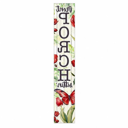 46" Green Red White And Black Solid Wood Front Porch Sittin' Butterfly Porch Sign HomeRoots