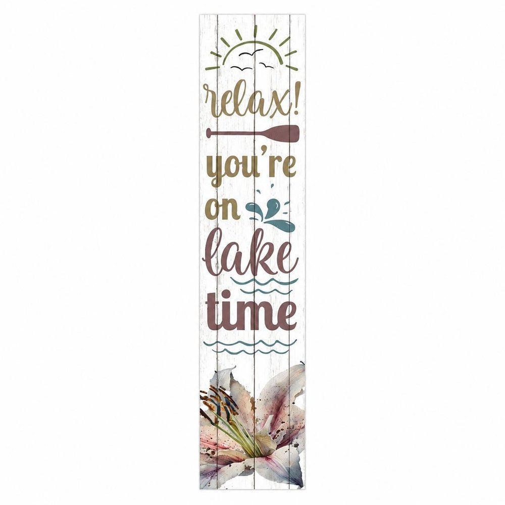 46" Teal Blue Taupe And White Solid Wood Relax You're On Lake Time Porch Sign HomeRoots
