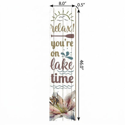 46" Teal Blue Taupe And White Solid Wood Relax You're On Lake Time Porch Sign HomeRoots