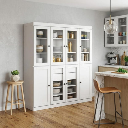72" White Solid Wood 8 Two Drawer Pantry Or Storage Closet HomeRoots