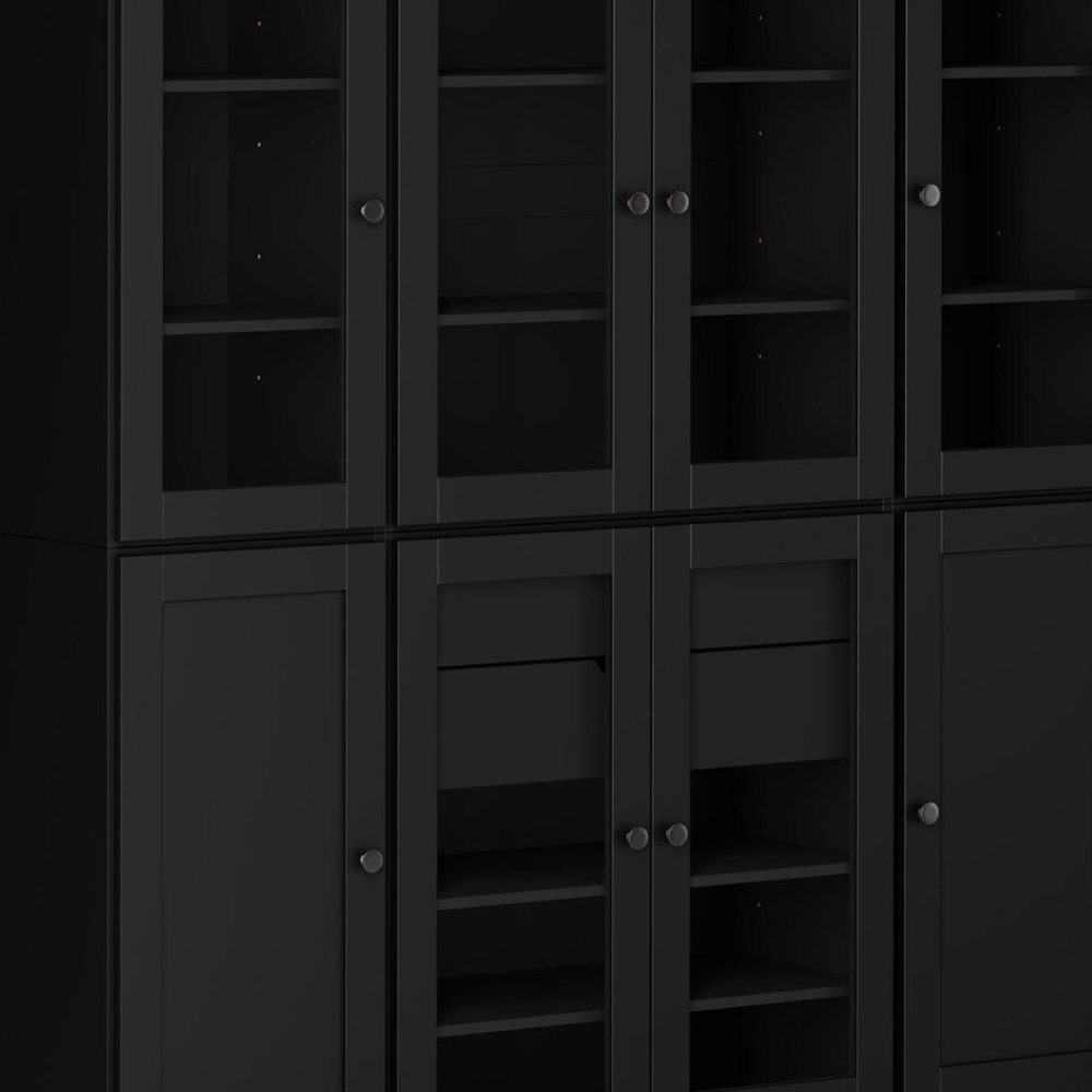 72" Black Solid Wood 8 Two Drawer Pantry Or Storage Closet