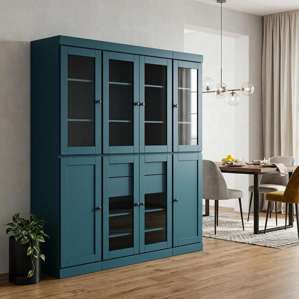 72" Black Solid Wood 8 Two Drawer Pantry Or Storage Closet — view 4