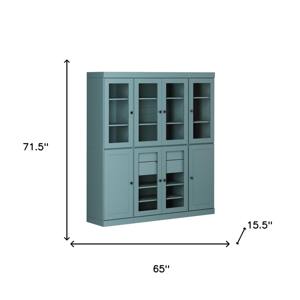 72" Aqua Solid Wood 8 Two Drawer Pantry Or Storage Closet — view 3