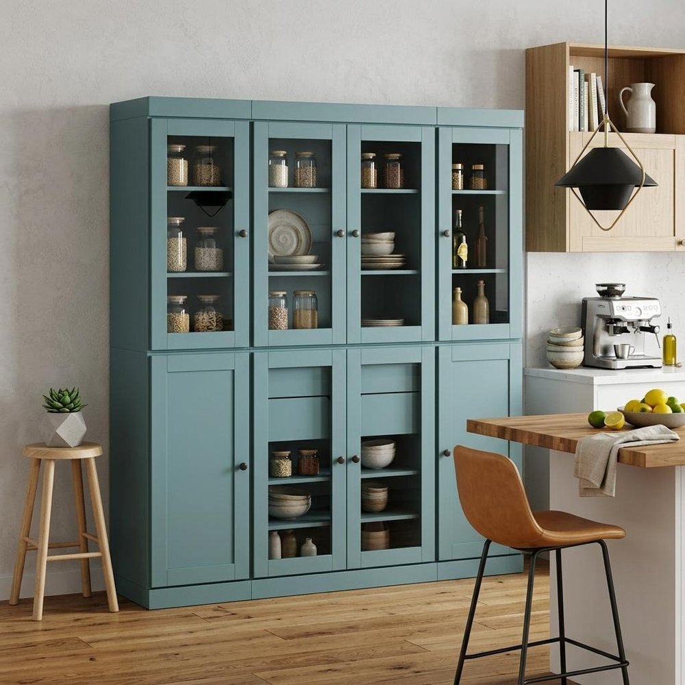 72" Aqua Solid Wood 8 Two Drawer Pantry Or Storage Closet HomeRoots