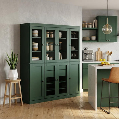 72" Green Solid Wood 8 Two Drawer Pantry Or Storage Closet