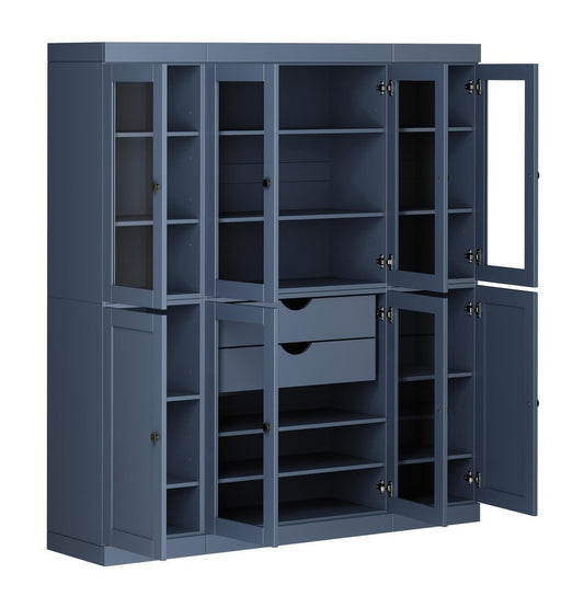 72" Navy Blue Solid Wood 8 Two Drawer Pantry Or Storage Closet HomeRoots