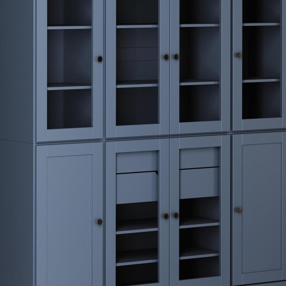72" Navy Blue Solid Wood 8 Two Drawer Pantry Or Storage Closet