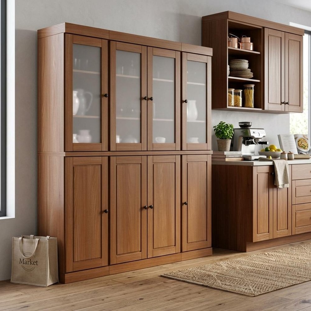 72" Coffee Solid Wood 8 Two Drawer Pantry Or Storage Closet HomeRoots