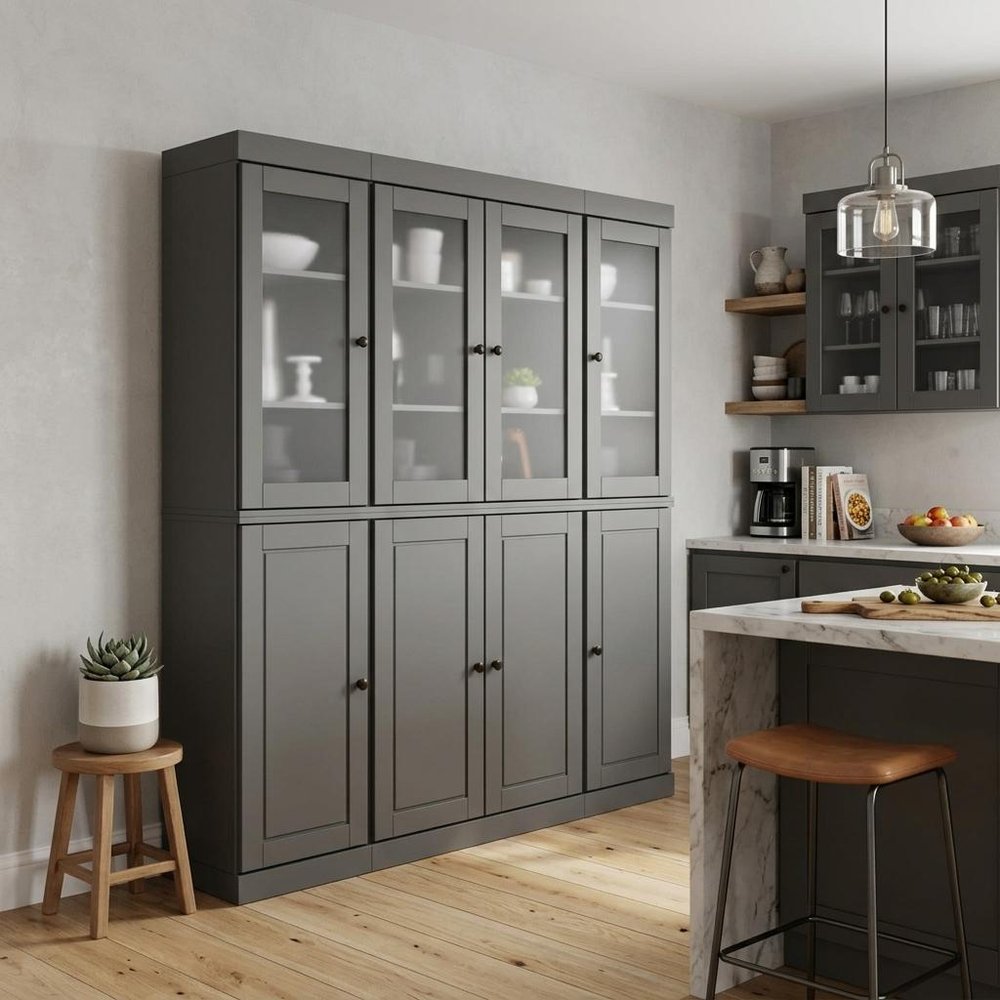 72" Gray Solid Wood 8 Two Drawer Pantry Or Storage Closet — view 3