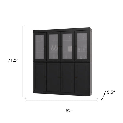 72" Black Solid Wood 8 Two Drawer Pantry Or Storage Closet
