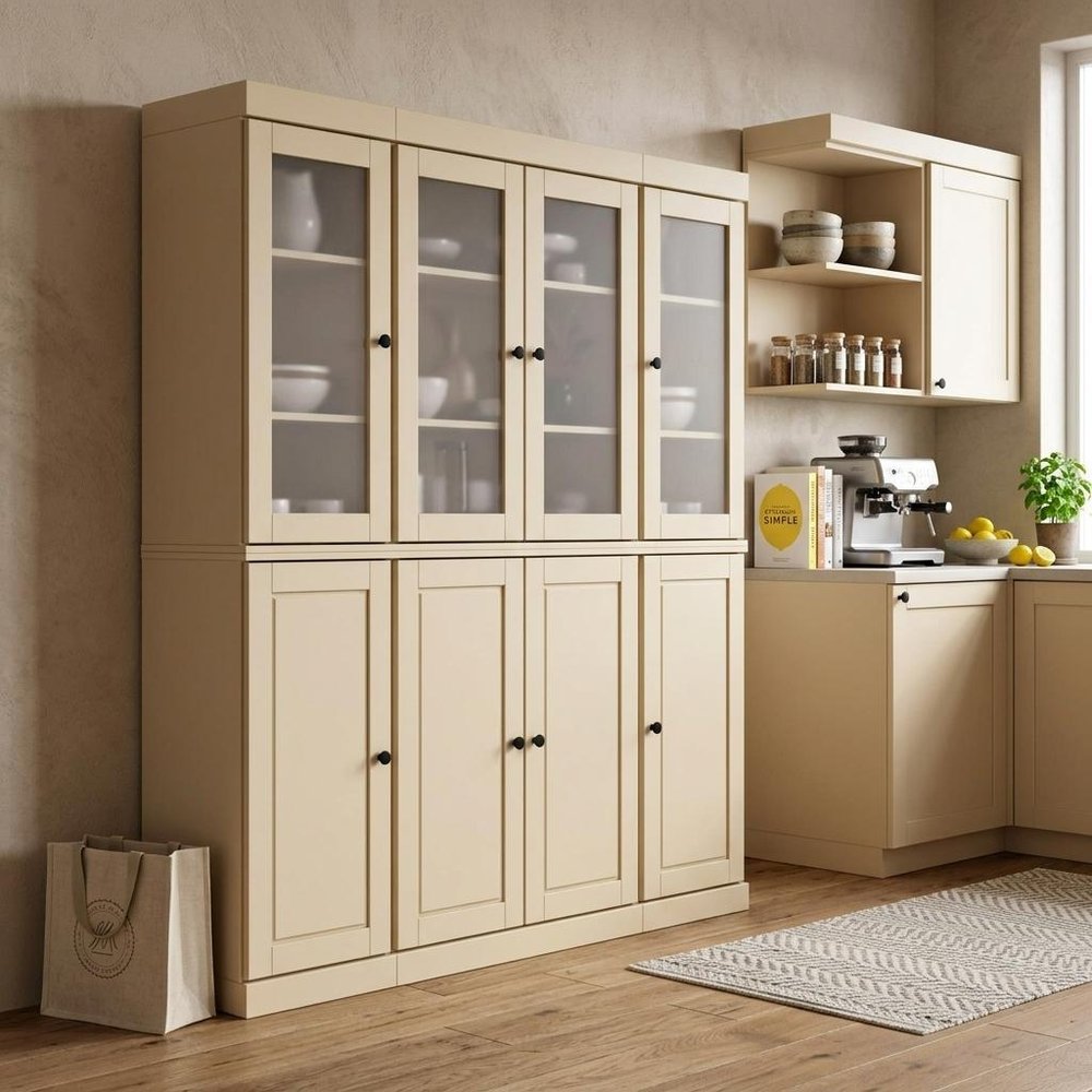 72" Yellow Solid Wood 8 Two Drawer Pantry Or Storage Closet — view 3