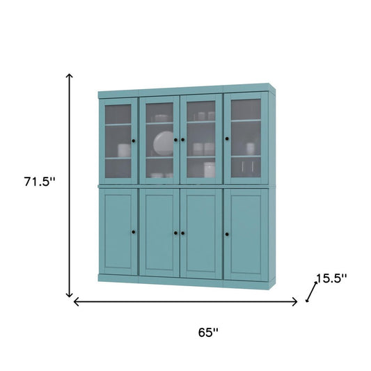 72" Aqua Solid Wood 8 Two Drawer Pantry Or Storage Closet HomeRoots