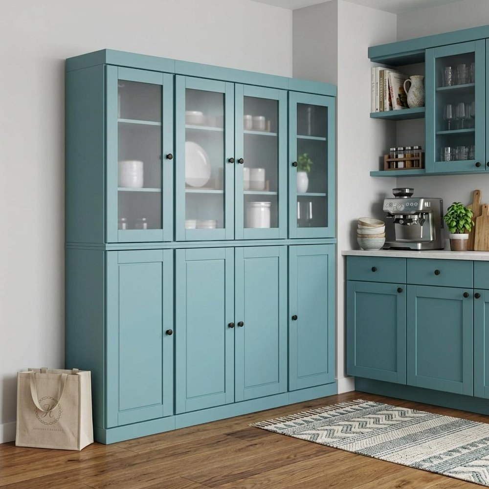 72" Aqua Solid Wood 8 Two Drawer Pantry Or Storage Closet HomeRoots