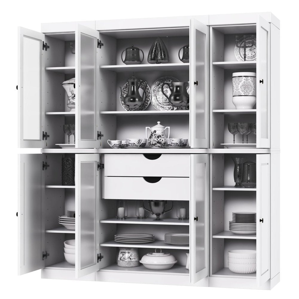 72" White Solid Wood 8 Two Drawer Pantry Or Storage Closet — view 1