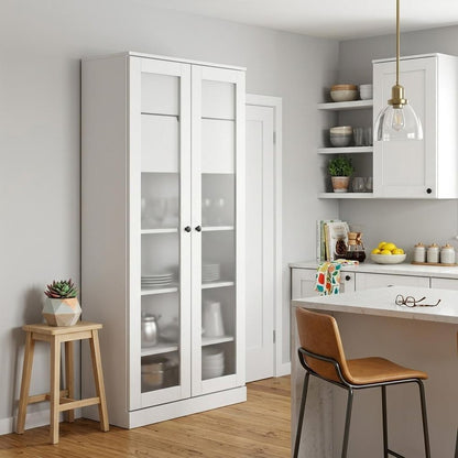 72" White Solid Wood 8 Two Drawer Pantry Or Storage Closet HomeRoots