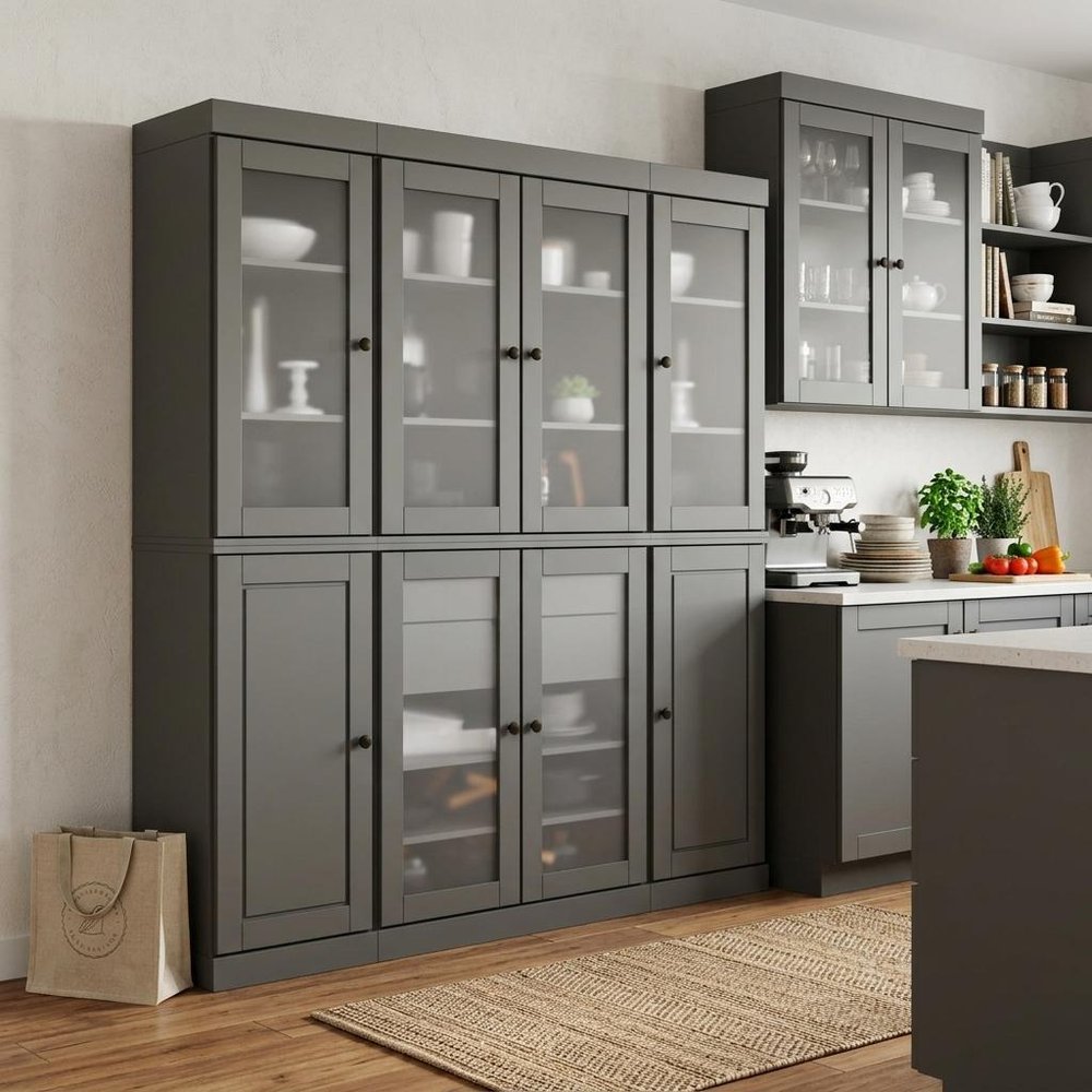 72" Gray Solid Wood 8 Two Drawer Pantry Or Storage Closet — view 2
