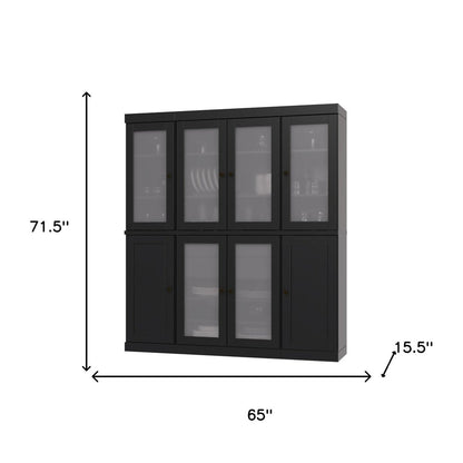 72" Black Solid Wood 8 Two Drawer Pantry Or Storage Closet
