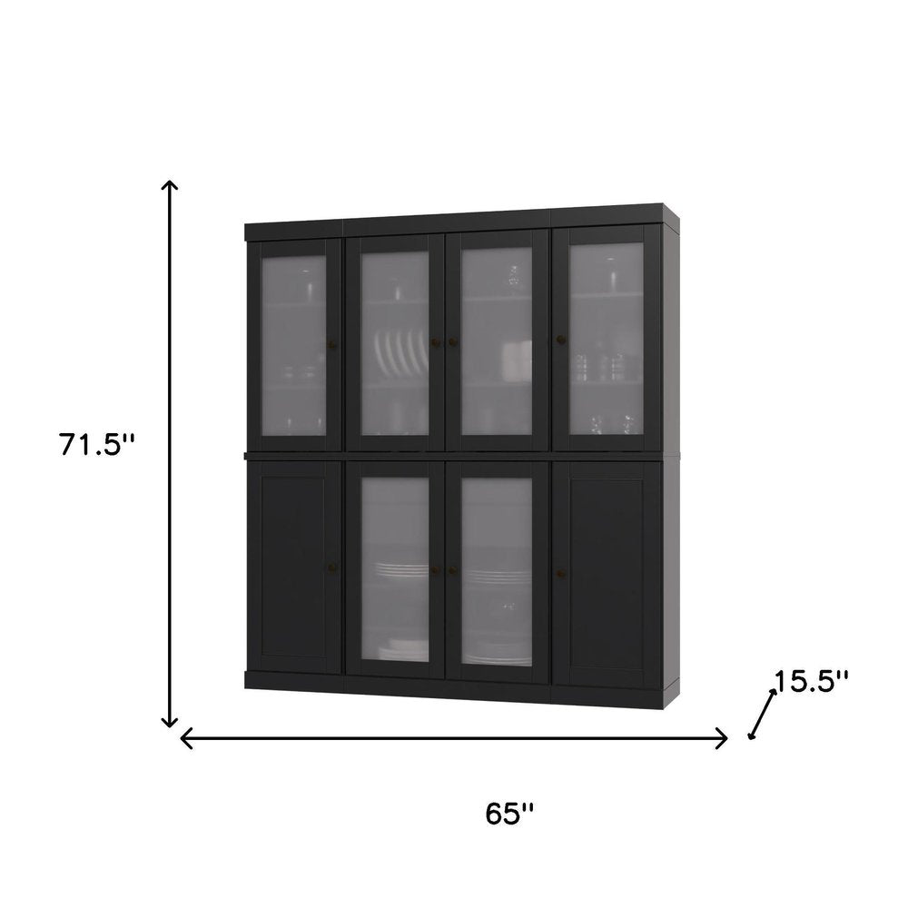 72" Black Solid Wood 8 Two Drawer Pantry Or Storage Closet HomeRoots