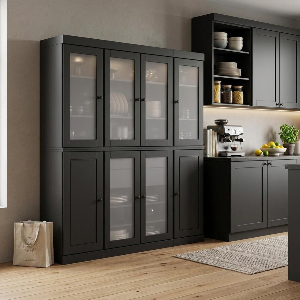 72" Black Solid Wood 8 Two Drawer Pantry Or Storage Closet — view 2