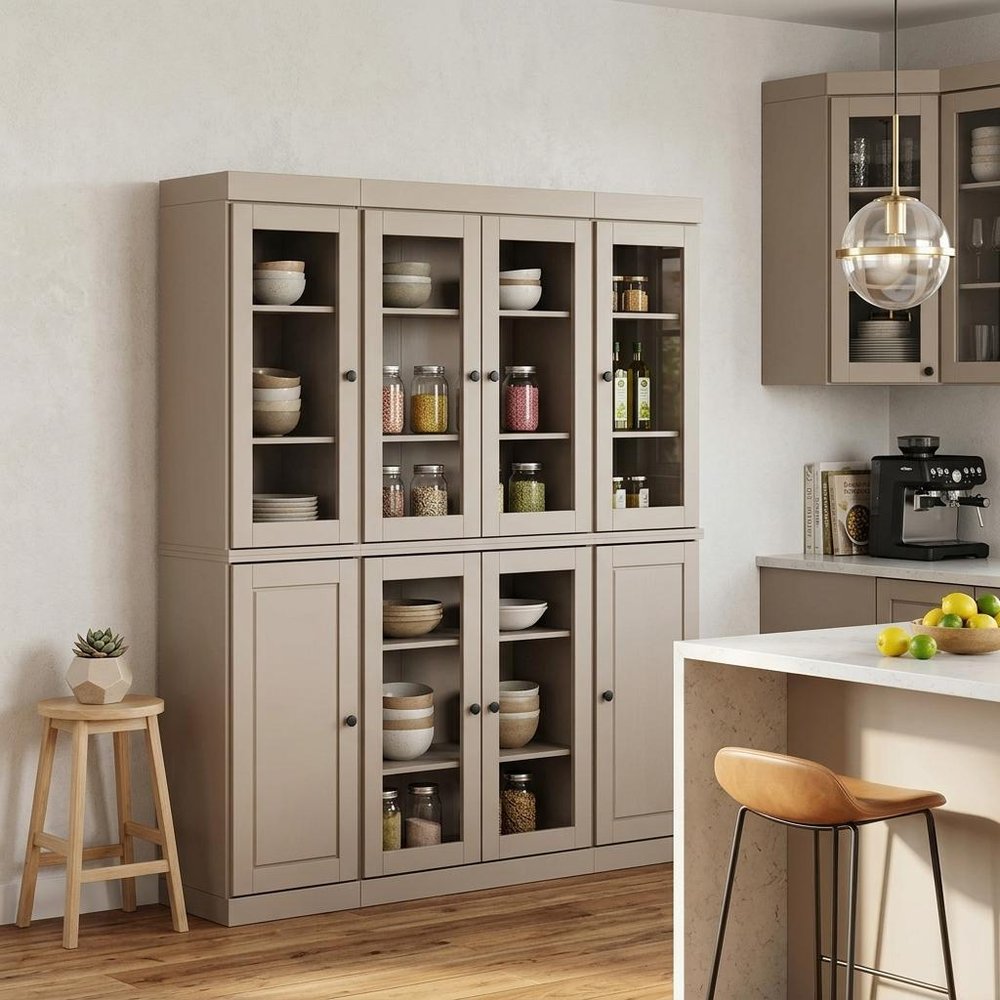 72" Beige Solid Wood 8 Pantry Or Storage Closet HomeRoots