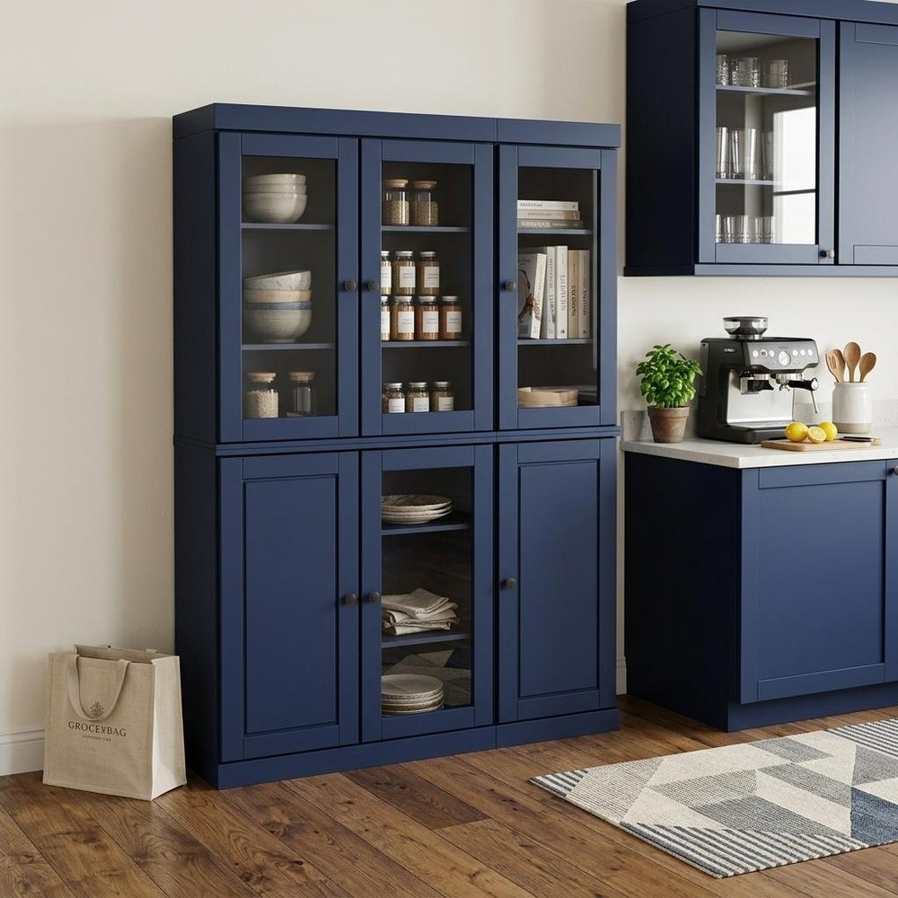 72" Navy Blue Solid Wood 8 Pantry Or Storage Closet — view 4