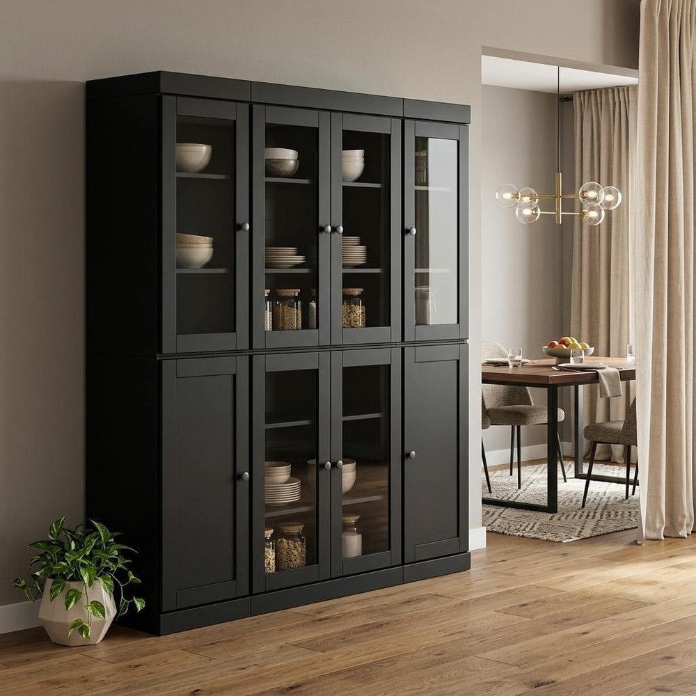 72" Black Solid Wood 8 Pantry Or Storage Closet HomeRoots