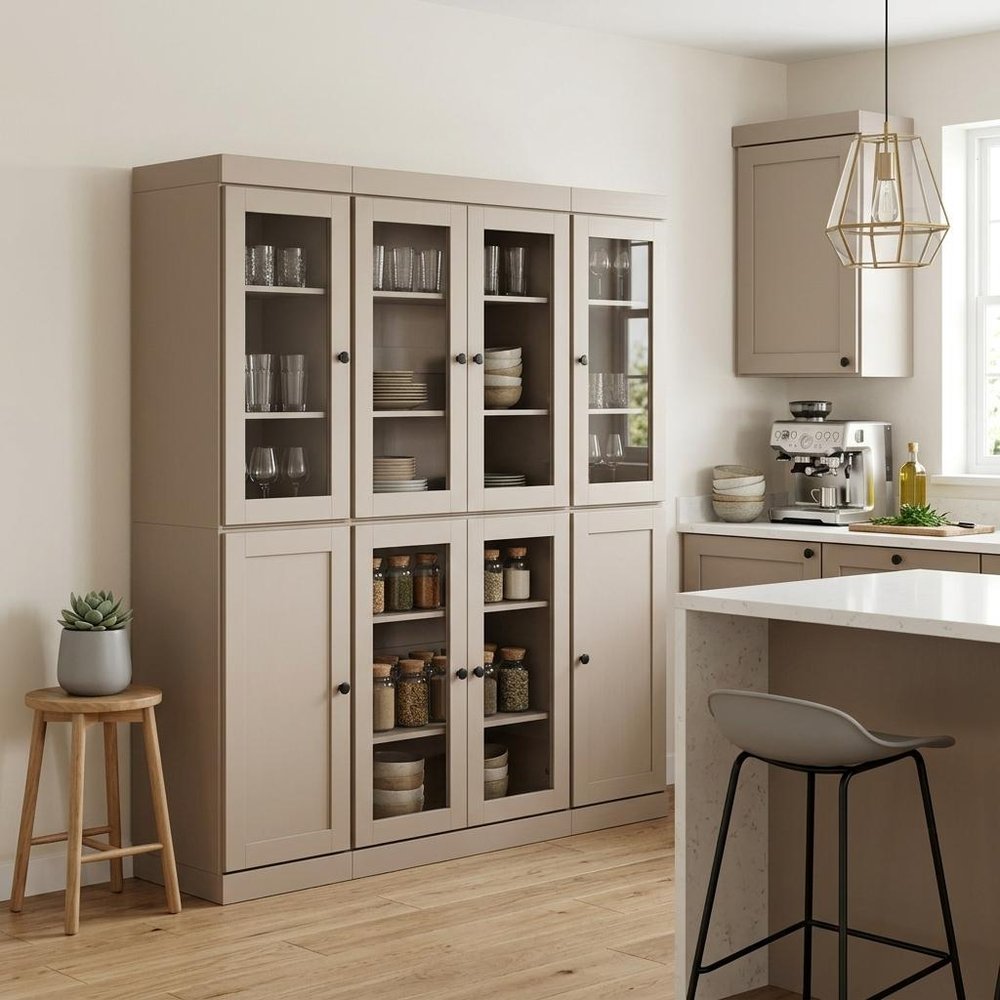72" Beige Solid Wood 8 Pantry Or Storage Closet — view 4