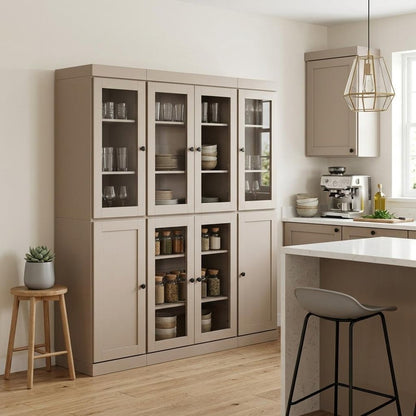 72" Beige Solid Wood 8 Pantry Or Storage Closet HomeRoots