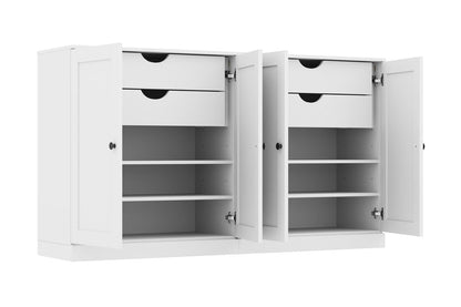 64" White Solid Wood Four Drawer Sideboard With Four Doors HomeRoots