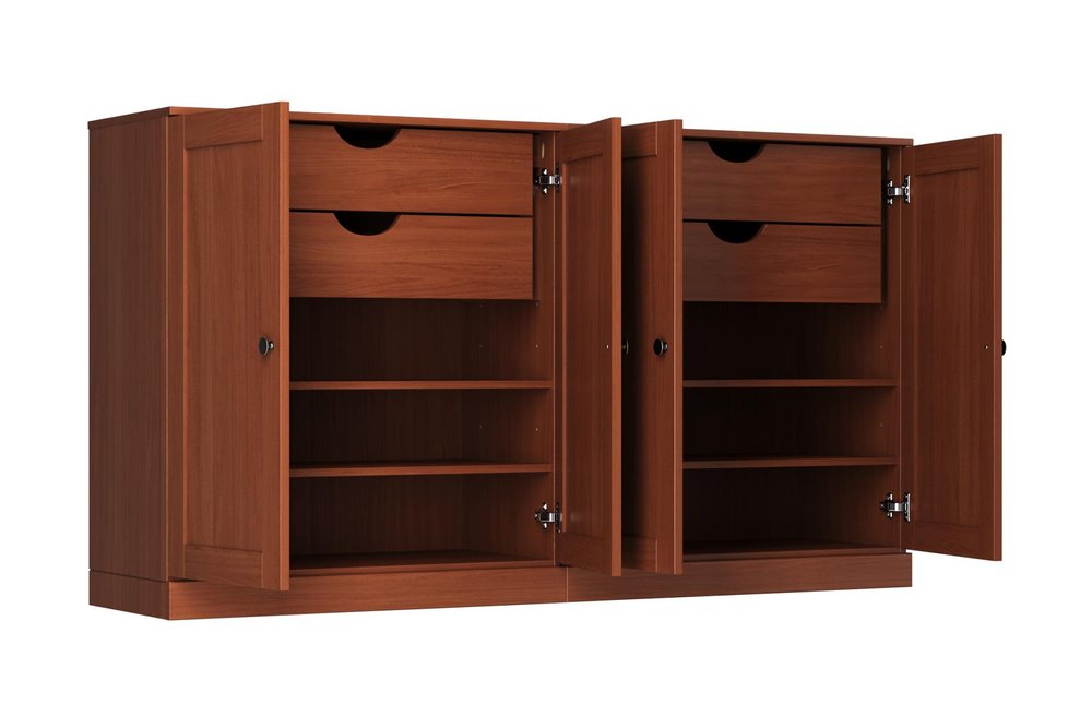 64" Coffee Solid Wood Four Drawer Sideboard With Four Doors HomeRoots