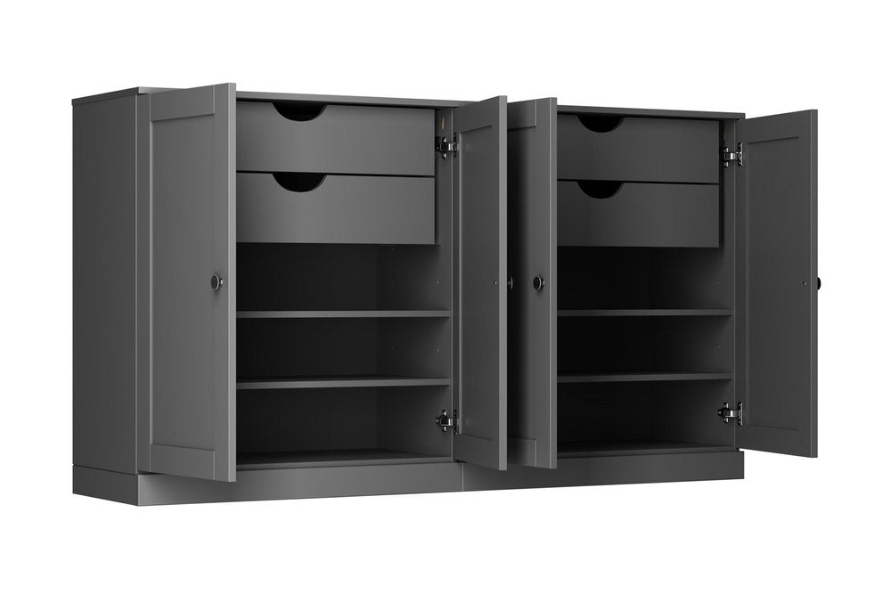 64" Gray Solid Wood Four Drawer Sideboard With Four Doors — view 2
