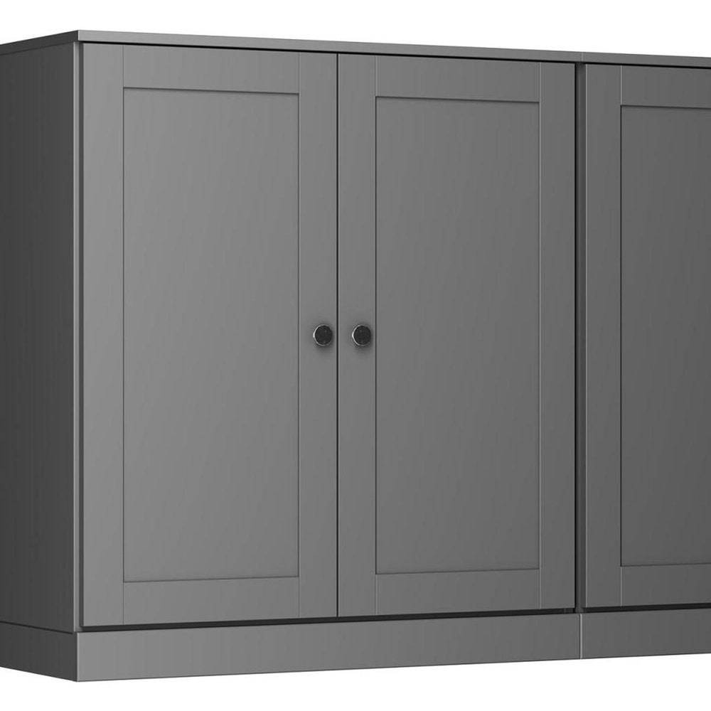 64" Gray Solid Wood Four Drawer Sideboard With Four Doors HomeRoots