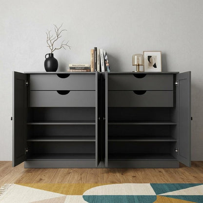 64" Gray Solid Wood Four Drawer Sideboard With Four Doors HomeRoots