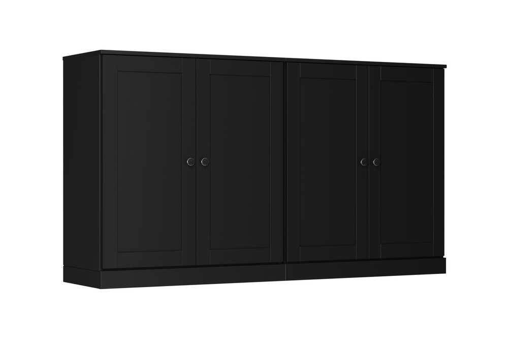 64" Black Solid Wood Four Drawer Sideboard With Four Doors HomeRoots