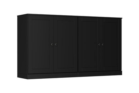 64" Black Solid Wood Four Drawer Sideboard With Four Doors