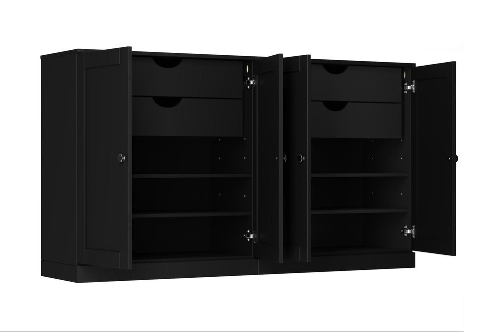 64" Black Solid Wood Four Drawer Sideboard With Four Doors — view 2
