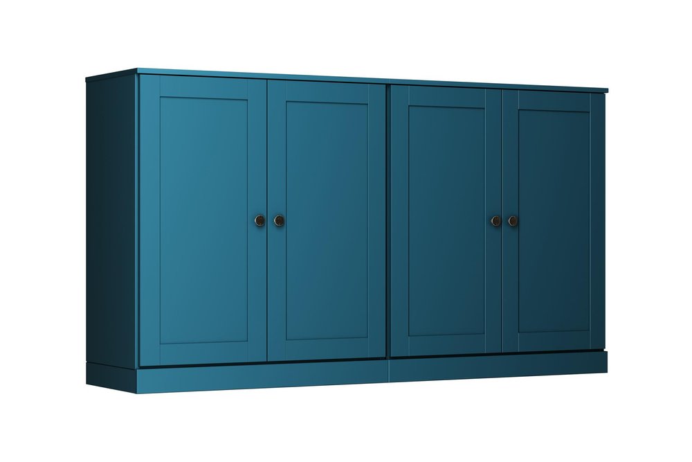 64" Teal Blue Solid Wood Four Drawer Sideboard With Four Doors HomeRoots