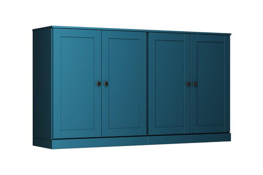 64" Teal Blue Solid Wood Four Drawer Sideboard With Four Doors