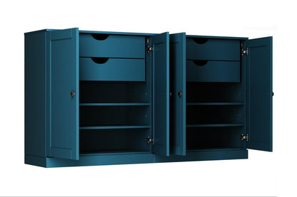 64" Teal Blue Solid Wood Four Drawer Sideboard With Four Doors HomeRoots