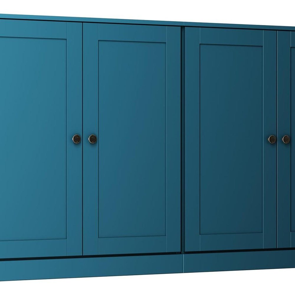 64" Teal Blue Solid Wood Four Drawer Sideboard With Four Doors — view 3