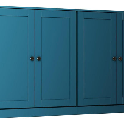 64" Teal Blue Solid Wood Four Drawer Sideboard With Four Doors HomeRoots