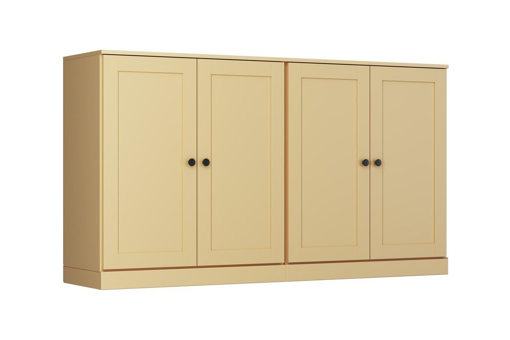 64" Yellow Solid Wood Four Drawer Sideboard With Four Doors — view 1