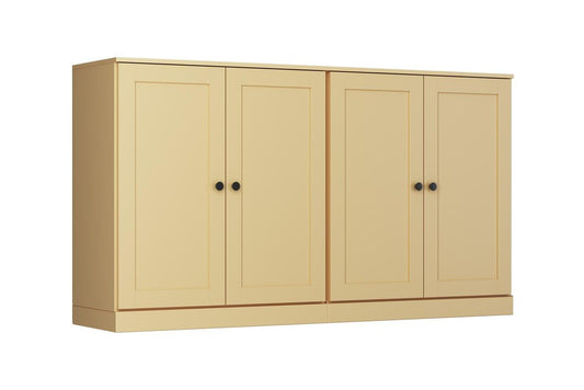 64" Yellow Solid Wood Four Drawer Sideboard With Four Doors