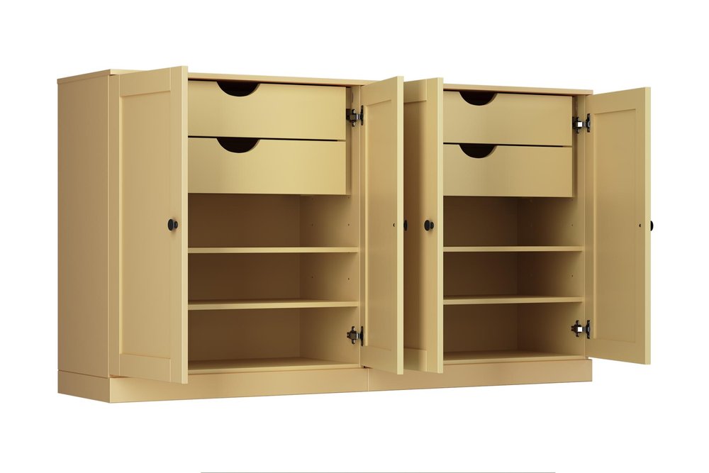 64" Yellow Solid Wood Four Drawer Sideboard With Four Doors HomeRoots