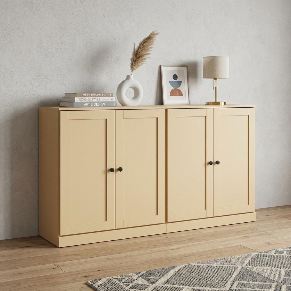 64" Yellow Solid Wood Four Drawer Sideboard With Four Doors HomeRoots