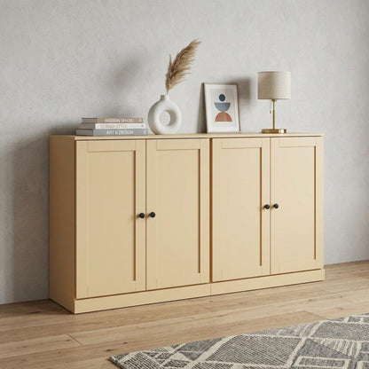 64" Yellow Solid Wood Four Drawer Sideboard With Four Doors HomeRoots