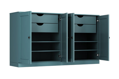 64" Aqua Solid Wood Four Drawer Sideboard With Four Doors HomeRoots