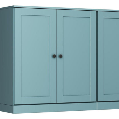 64" Aqua Solid Wood Four Drawer Sideboard With Four Doors