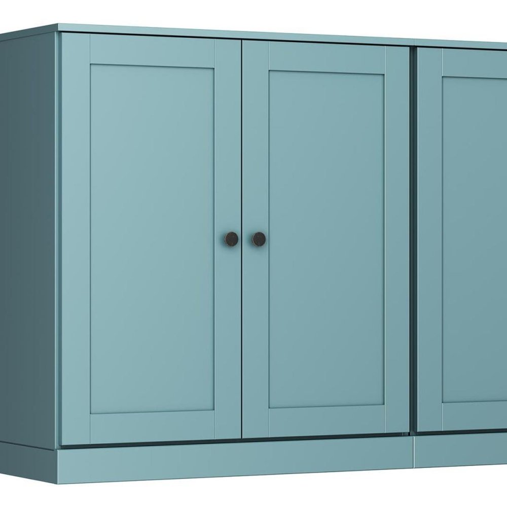 64" Aqua Solid Wood Four Drawer Sideboard With Four Doors — view 3